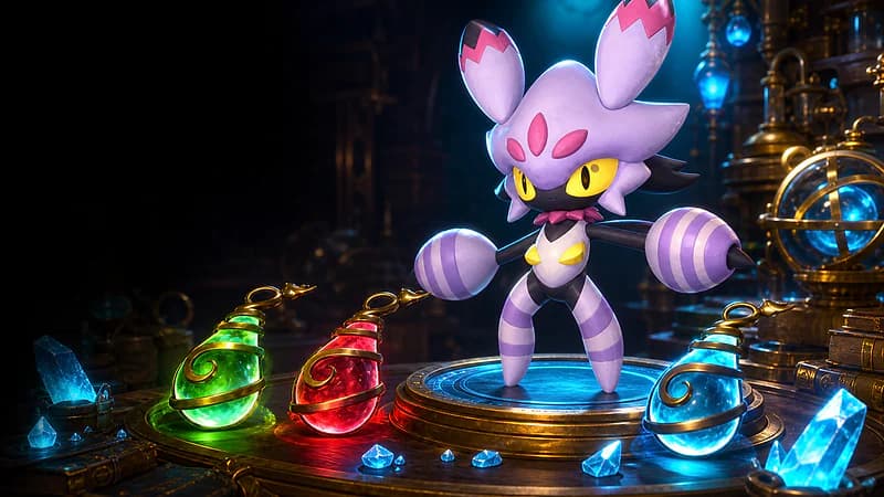 A triumphant Tarantriss on a glowing upgrade platform surrounded by stat fruits and Pal Souls