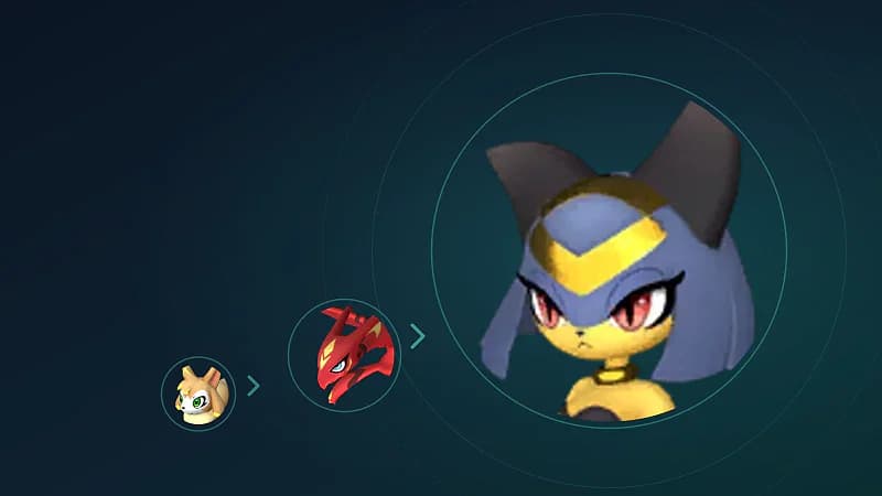 Size progression of Pal portraits showing small Vixy and Suzaku icons leading up to a giant Sekhmet portrait