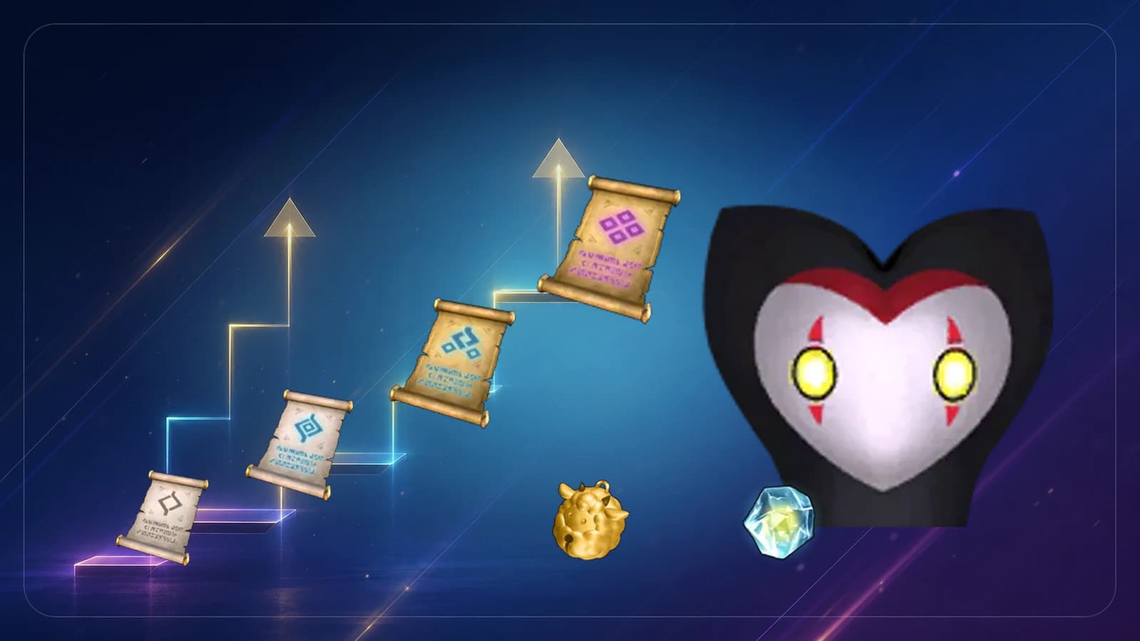 Omascul leading Palworld Training Manuals, a Training Crystal, and a Growth Acceleration Bell up a leveling staircase
