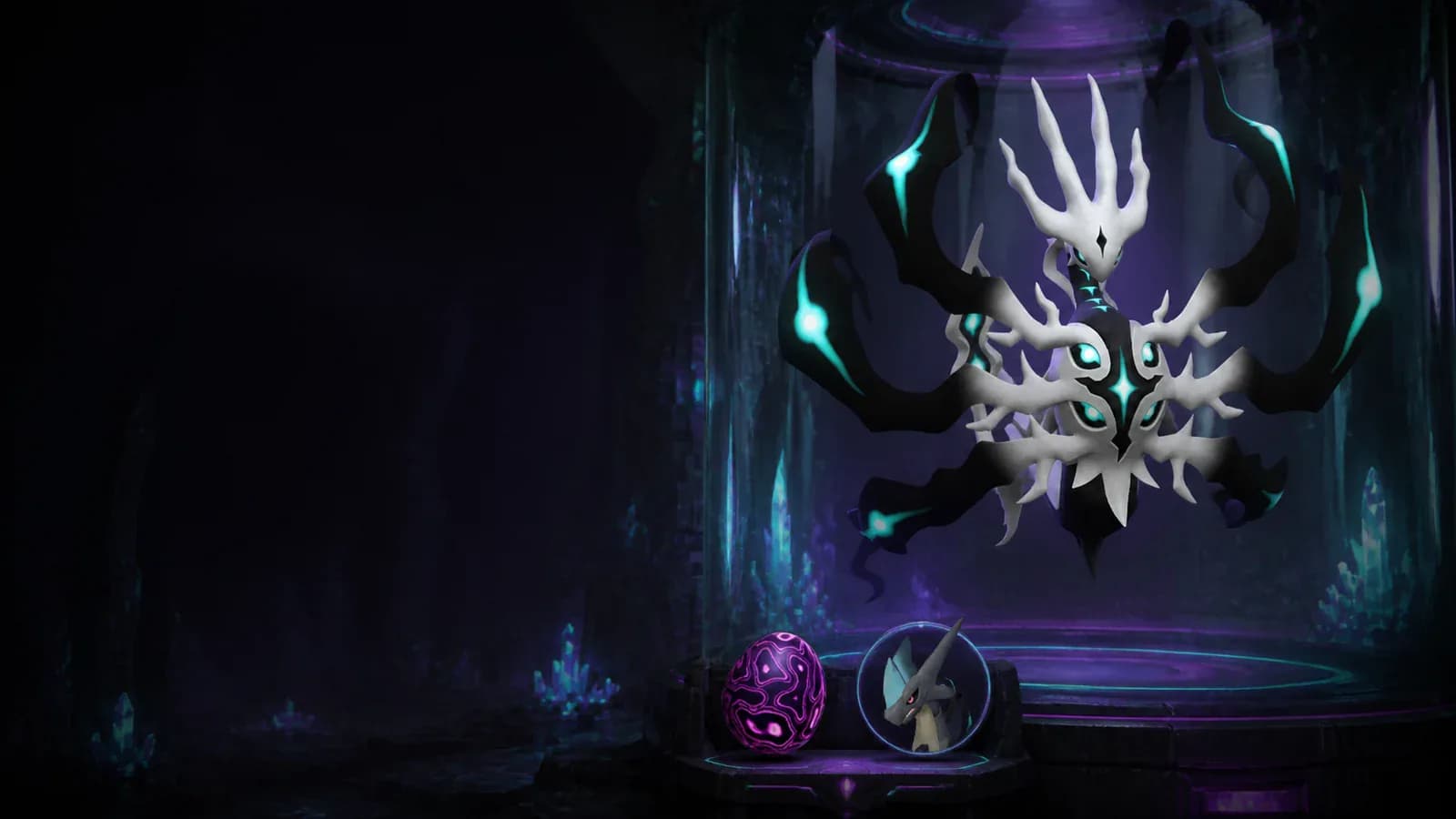 Astralym silhouetted in a cosmic World Tree arena beneath violet starlight