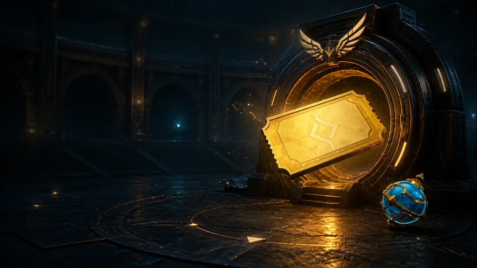 Golden Battle Tickets and ranked emblems overlooking a Palworld arena match