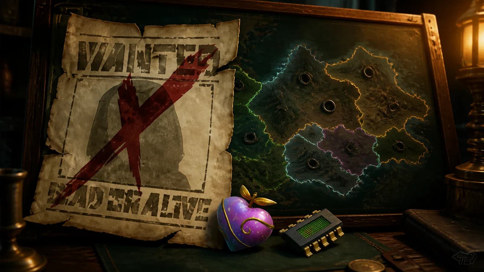 Bounty Proof and authentic rewards arranged around a region atlas