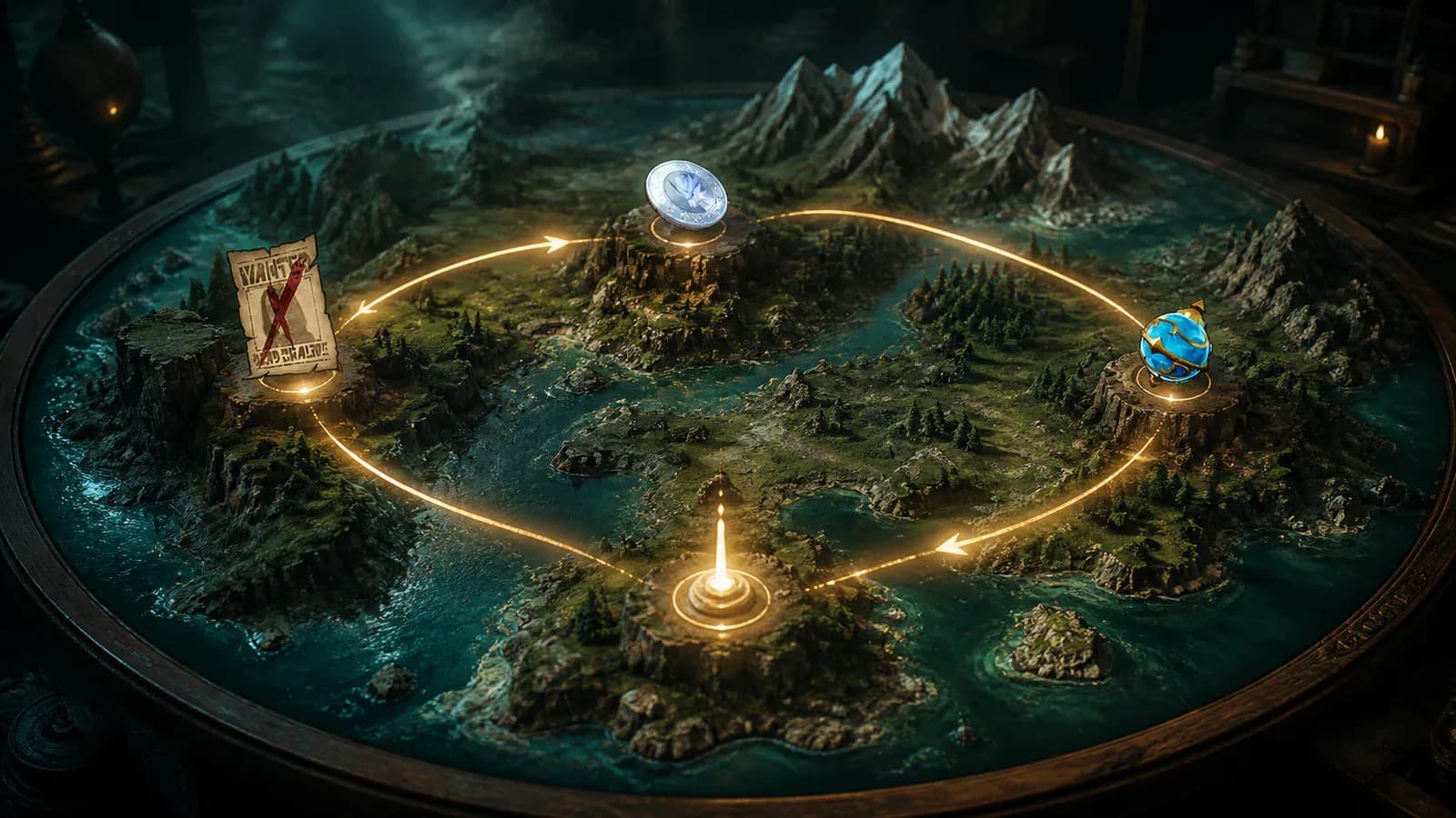 Bounty Proof, reward token, and Pal Sphere placed along an island hunting circuit