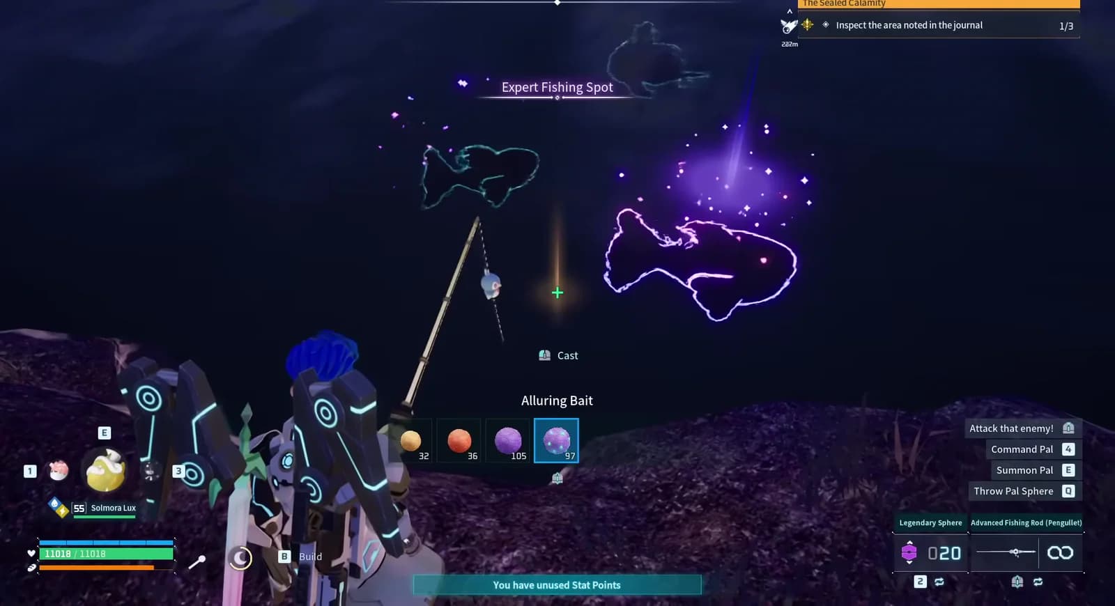 A talented Pal fishing silhouette surrounded by an intense purple glow