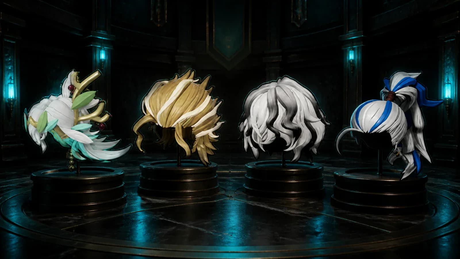 Authentic Palworld boss headgear displayed on individual trophy mounts