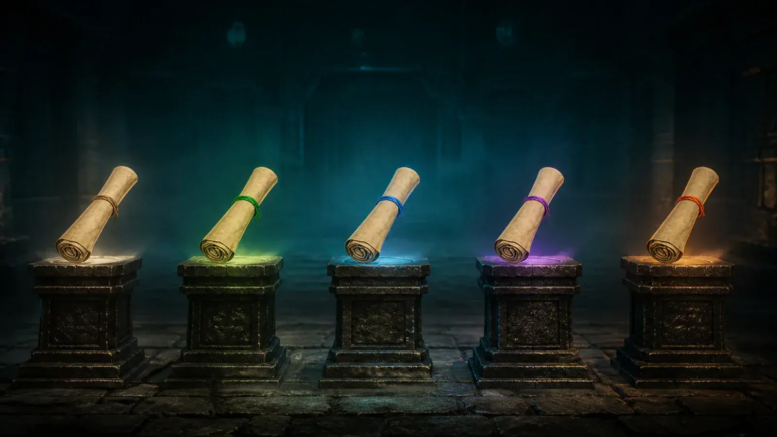 All five authentic Treasure Map scrolls arranged by rarity